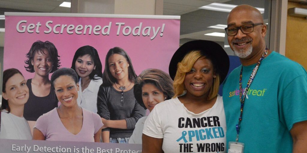 Foundation Board Member Terrence Shirley, MPH with cervical cancer survivor Tomeka Harps at the UMMC See, Test & Treat Program