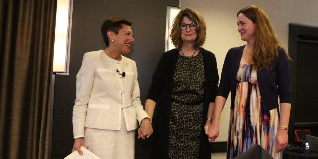 Foundation President Dr. Carey August
with Jean Herbek and her daughter Sara Herbek
celebrating the 10th anniversary of See, Test & Treat,
founded by the late Gene Herbek, MD, FCAP. 